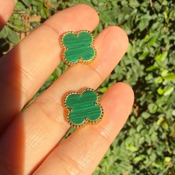 New! Gold and Green Clip-On Clover Earrings - Picture 7 of 7